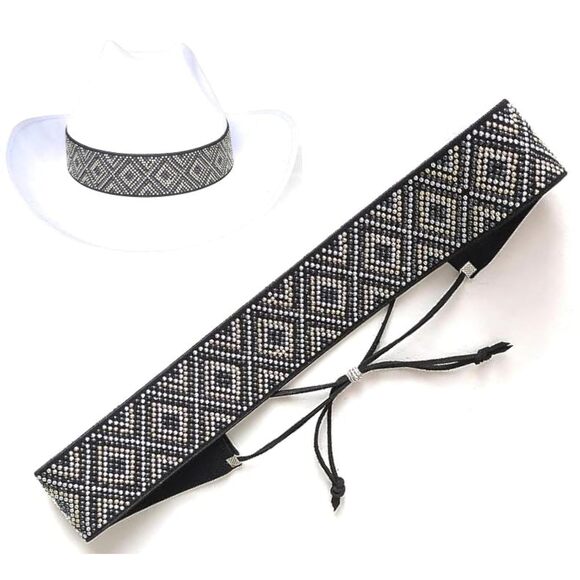 5894 Hat Band Nailhead Stud Metallic Diamond Pattern Quality Stretch Fabric main image 5